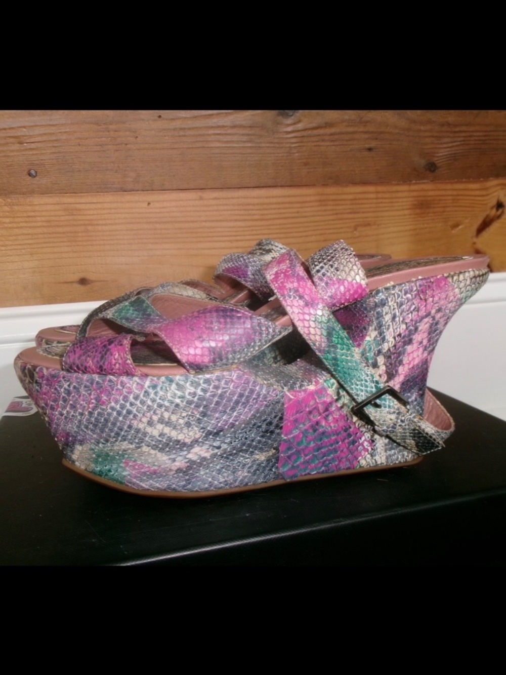 Vintage colorful snake platform strappy heels size 38
